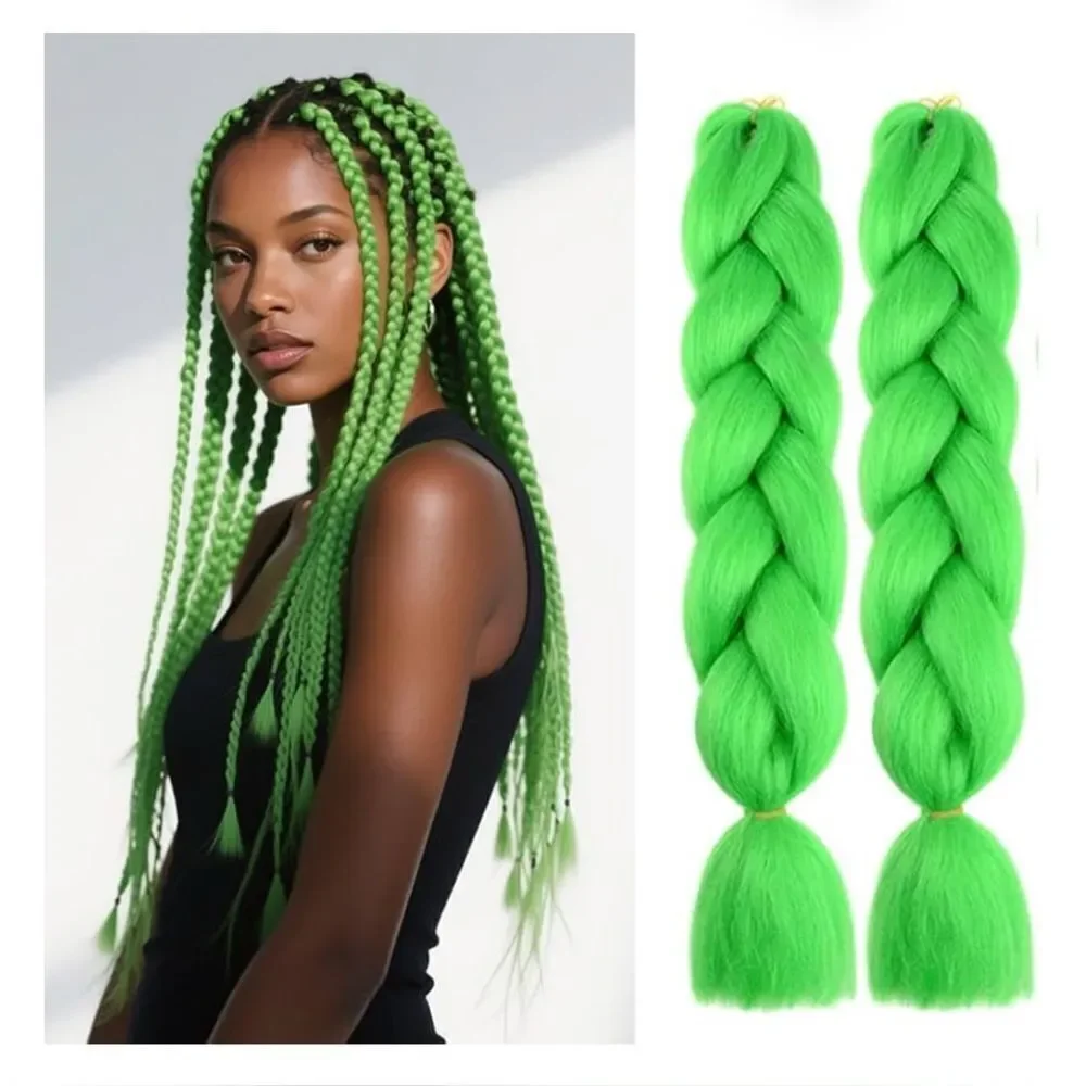 SHUOHAN 6 Packs Jumbo Braiding Hair Extensions 24 Inch bright green